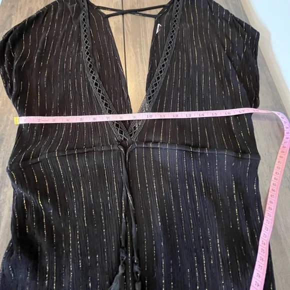 💜 Xhilaration - Black & Metallic Gold Swim Beach Coverup Dress - Deep V - Small - Picture 5 of 8